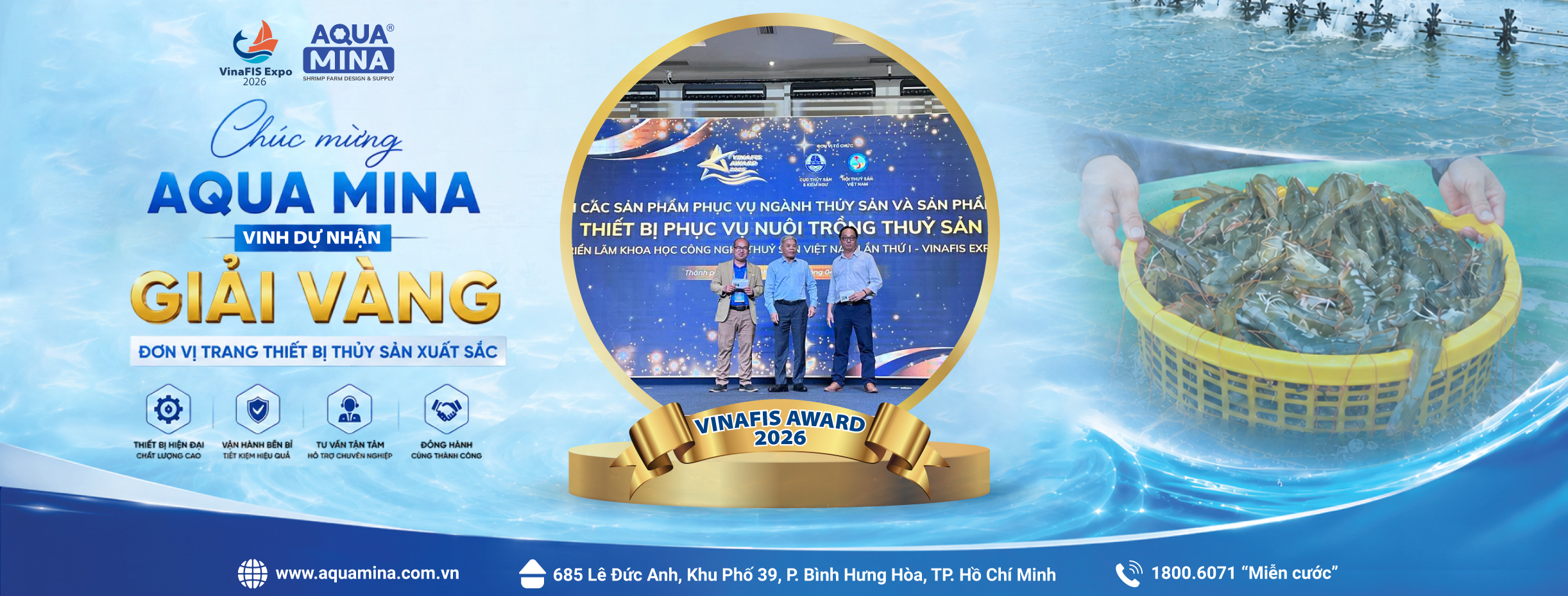 aqua mina nhận giải vinafis expo 2026 giải vàng