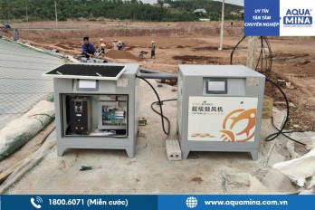Aqua Mina realiza la instalación real de dos sopladores de aire para acuicultura | Rodamiento cerámico – 15 kW – 25 kPa para un cliente en Quang Ninh.